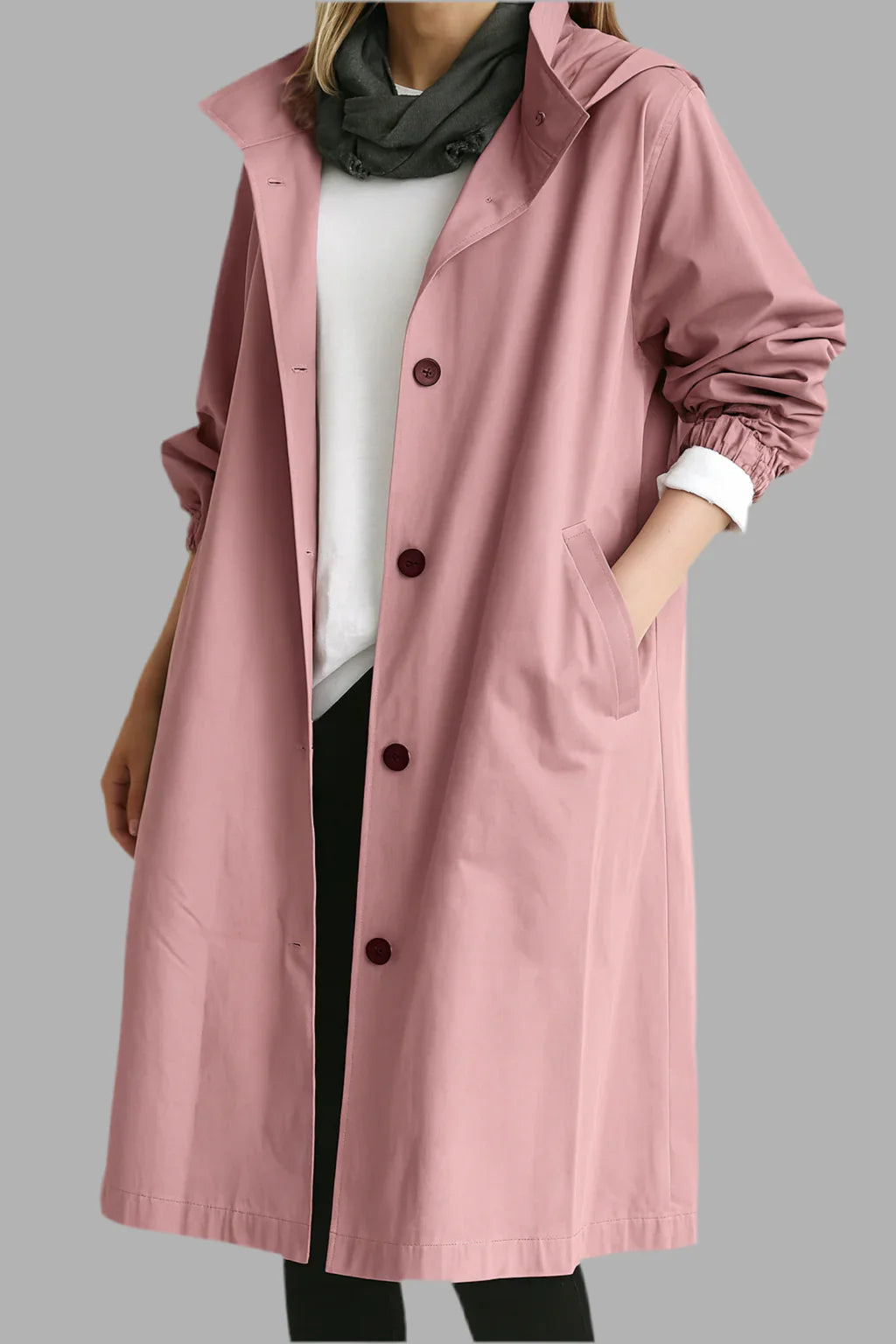 Damski płaszcz z guzikami o luźnym kroju | Styl elegancki