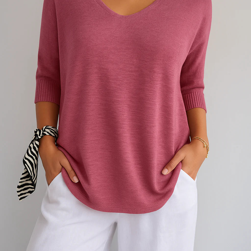 Damski sweter z dekoltem w serek i rękawem 3/4 | Styl casualowy