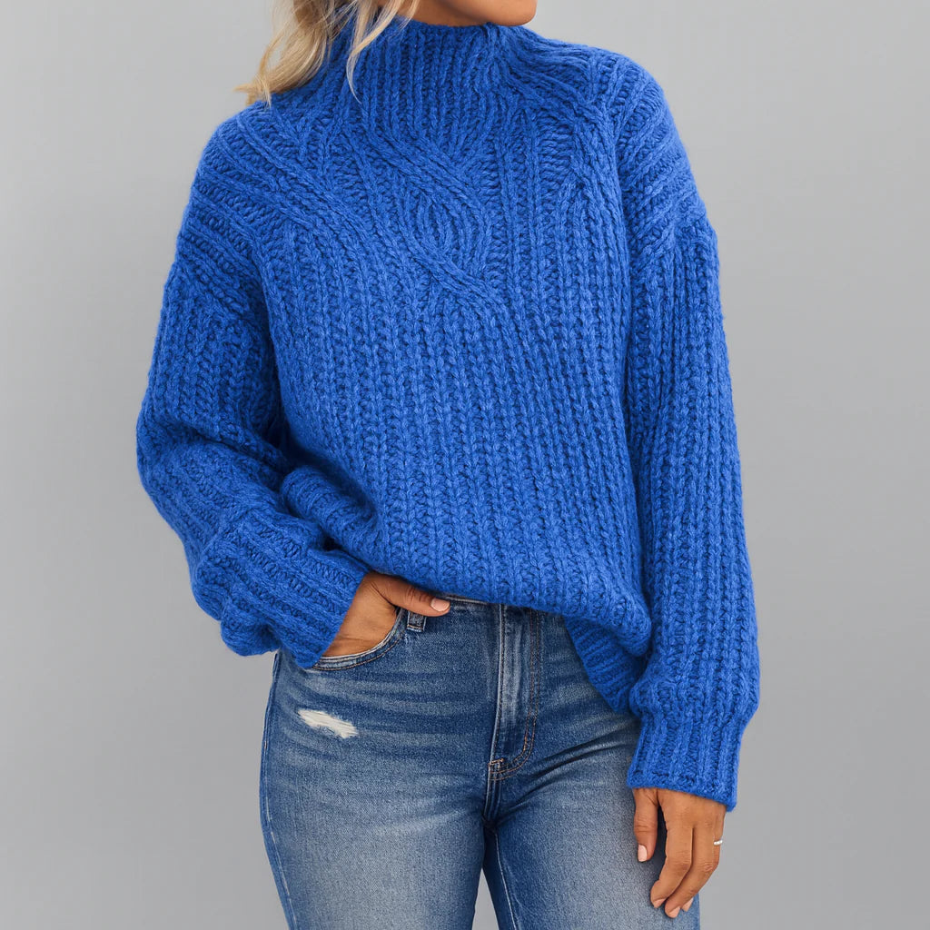 Damski sweter z grubym splotem i golfem | Styl casualowy