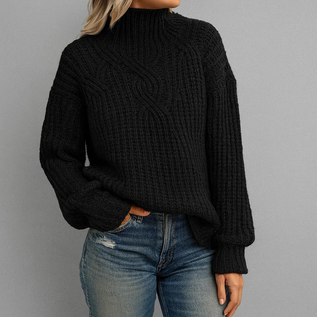 Damski sweter z grubym splotem i golfem | Styl casualowy