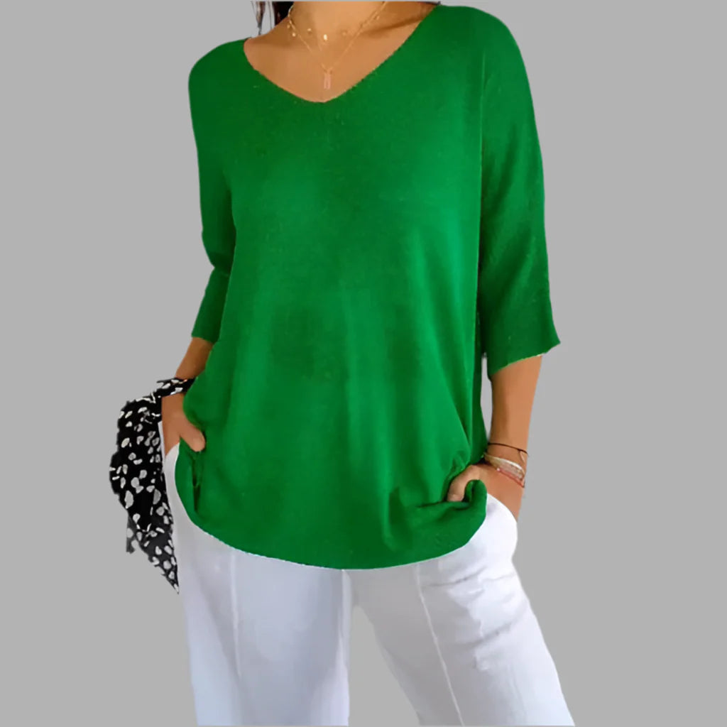 Damski sweter z dekoltem w serek i rękawem 3/4 | Styl casualowy