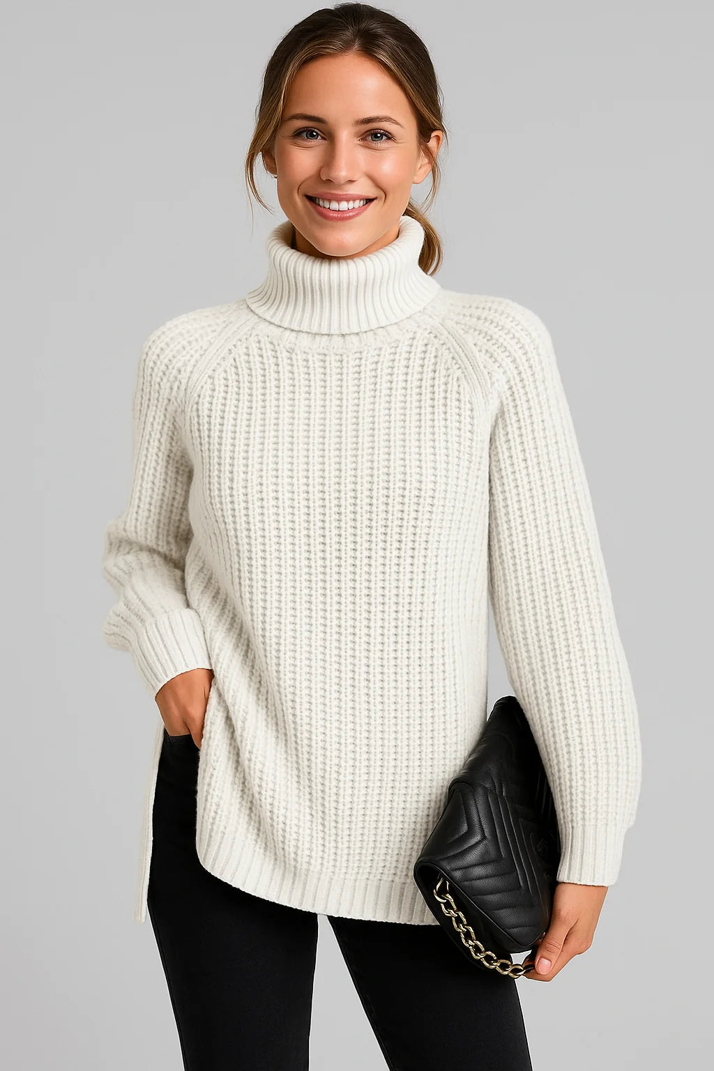 Damski sweter z golfem o luźnym kroju | Styl elegancki