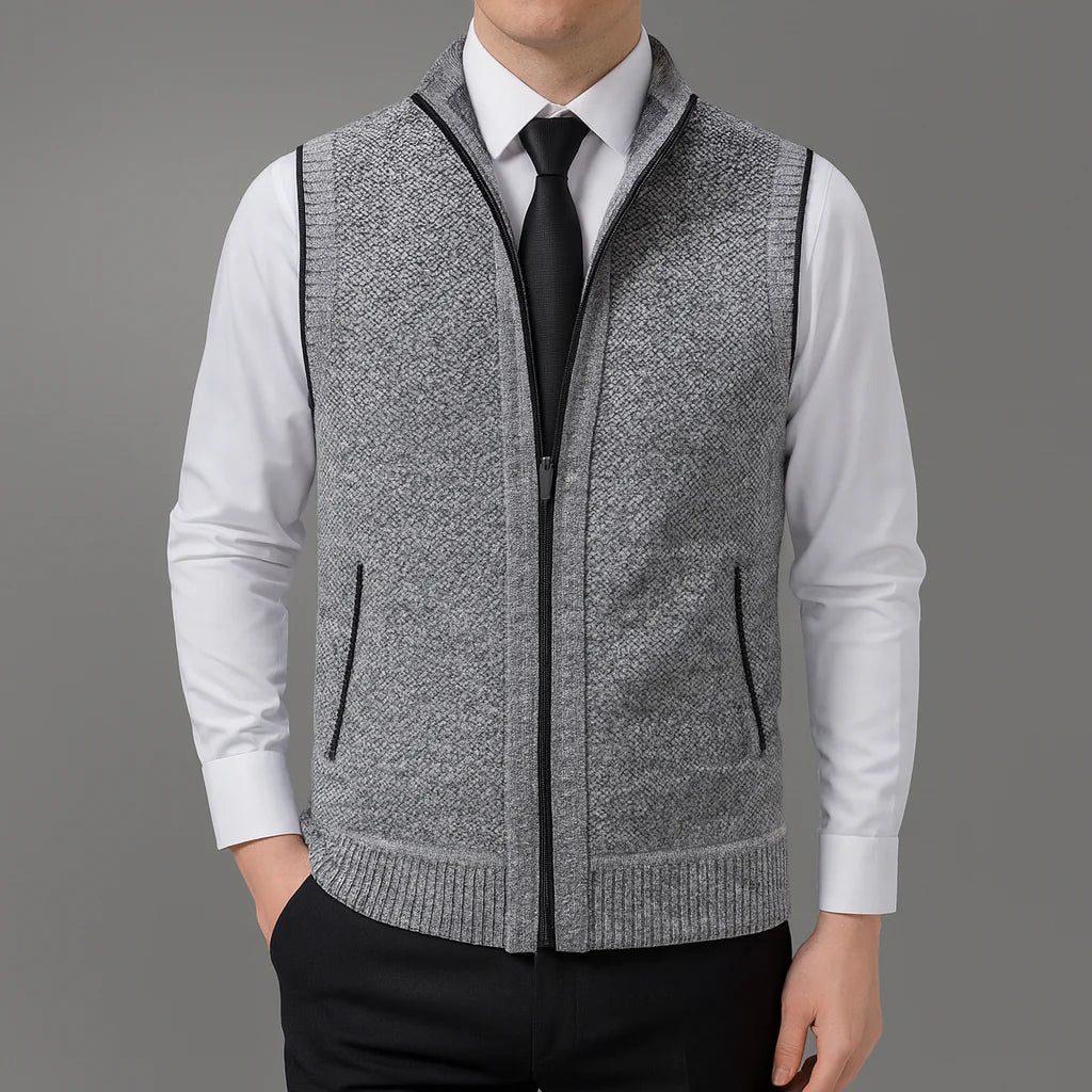 Męska kamizelka dzianinowa z zamkiem błyskawicznym | Styl elegancki
