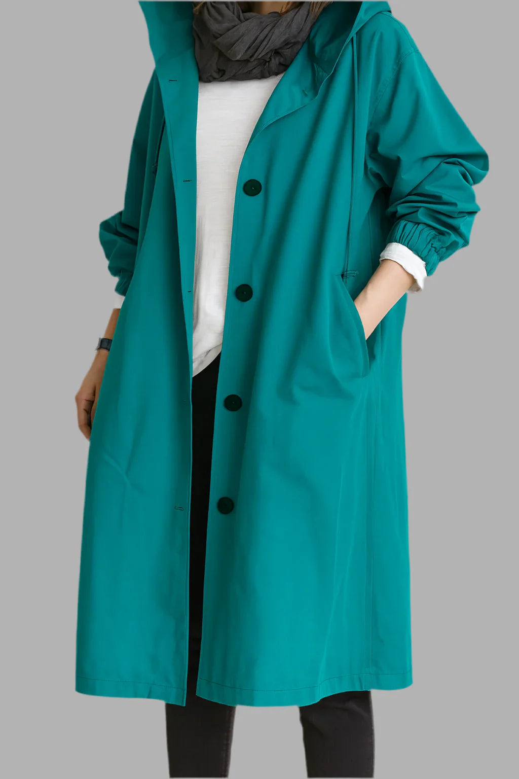 Damski płaszcz z guzikami o luźnym kroju | Styl elegancki
