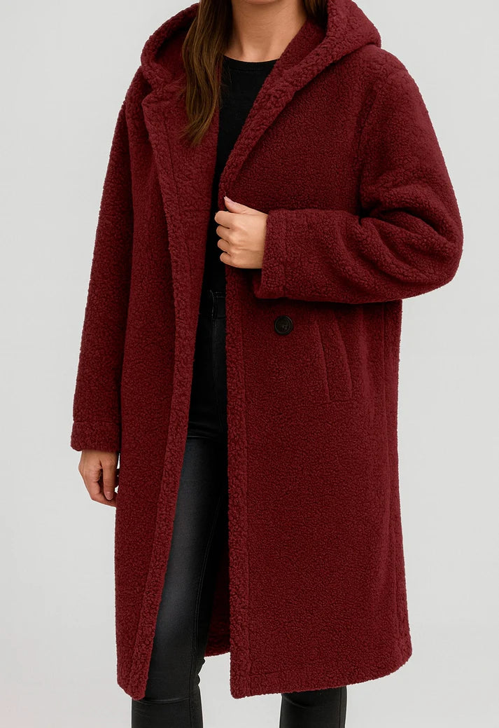 Damski płaszcz z kapturem z miękkiego misia | Styl casualowy