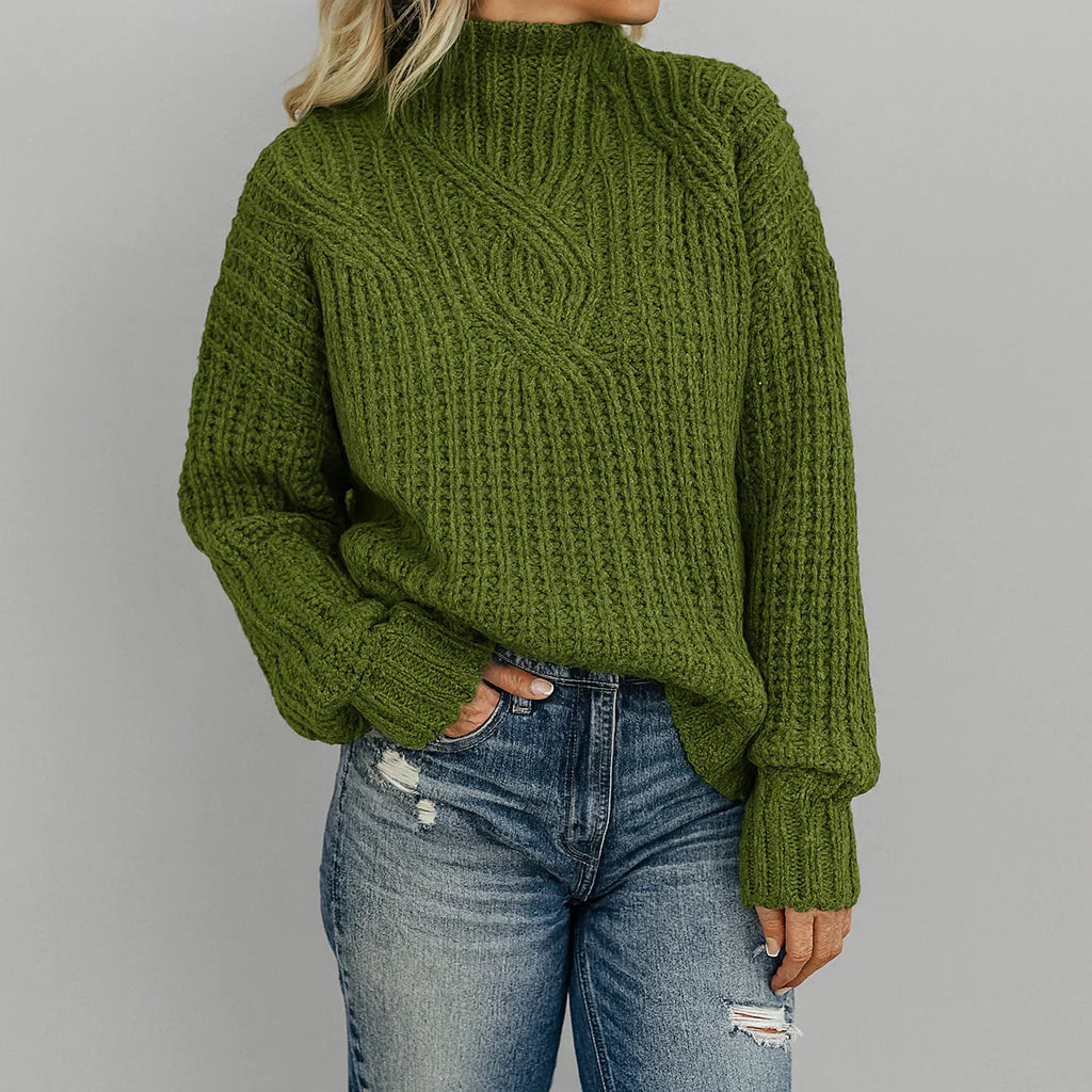 Damski sweter z grubym splotem i golfem | Styl casualowy