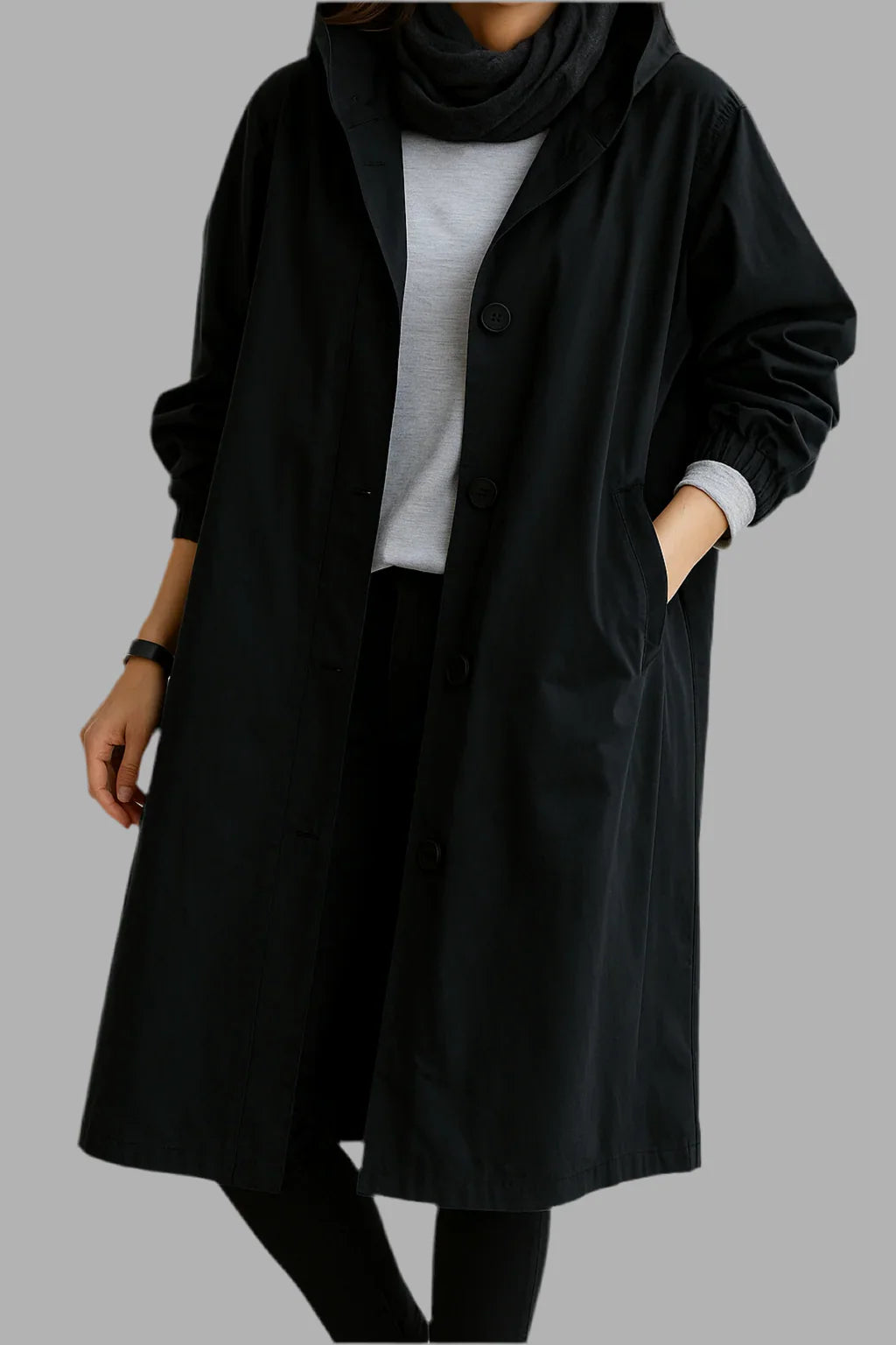 Damski płaszcz z guzikami o luźnym kroju | Styl elegancki