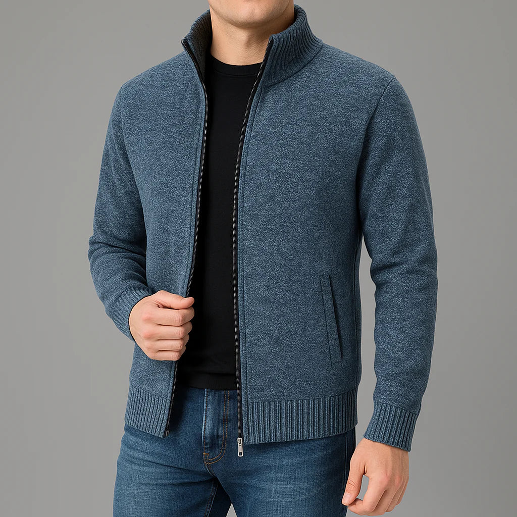 Męska bluza zapinana na zamek z prążkowanymi mankietami | Styl casualowy