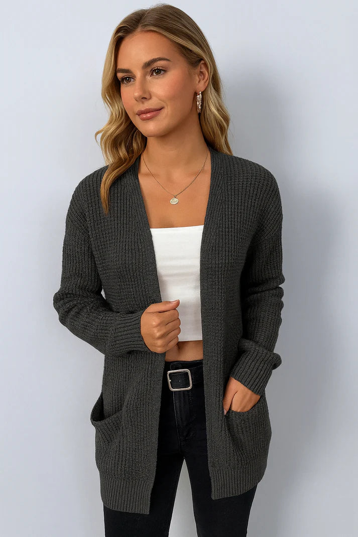 Damski kardigan z kieszeniami o luźnym kroju | Styl casualowy