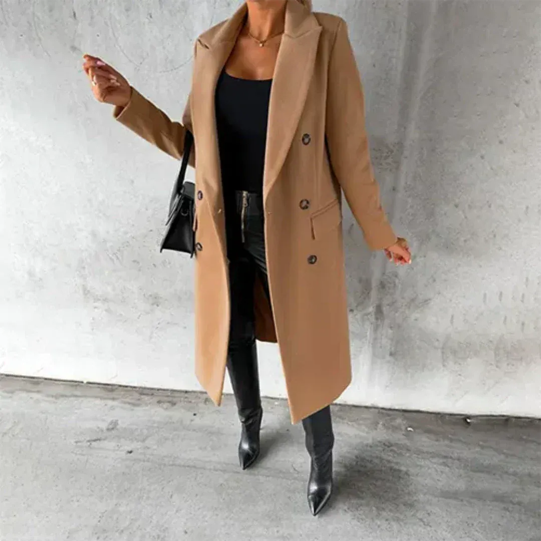 Damski płaszcz wełniany z guzikami | Styl elegancki