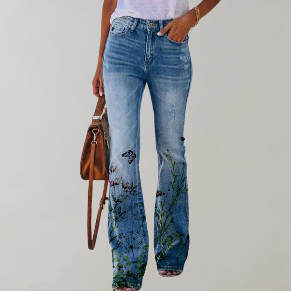 Damskie jeansy z kwiatowym nadrukiem | Styl boho