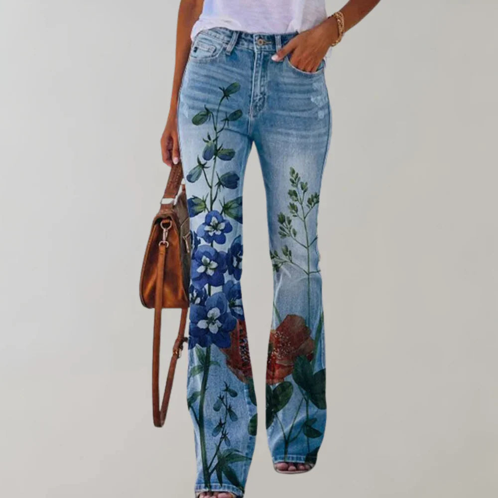 Damskie jeansy z kwiatowym nadrukiem | Styl boho