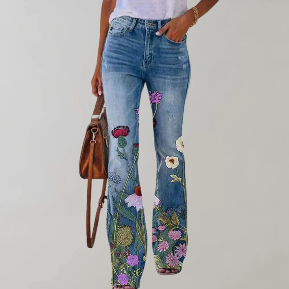 Damskie jeansy z kwiatowym nadrukiem | Styl boho