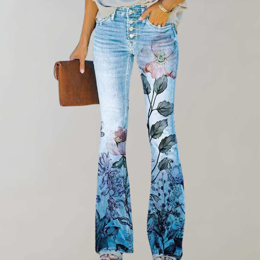 Damskie jeansy z kwiatowym nadrukiem | Styl boho