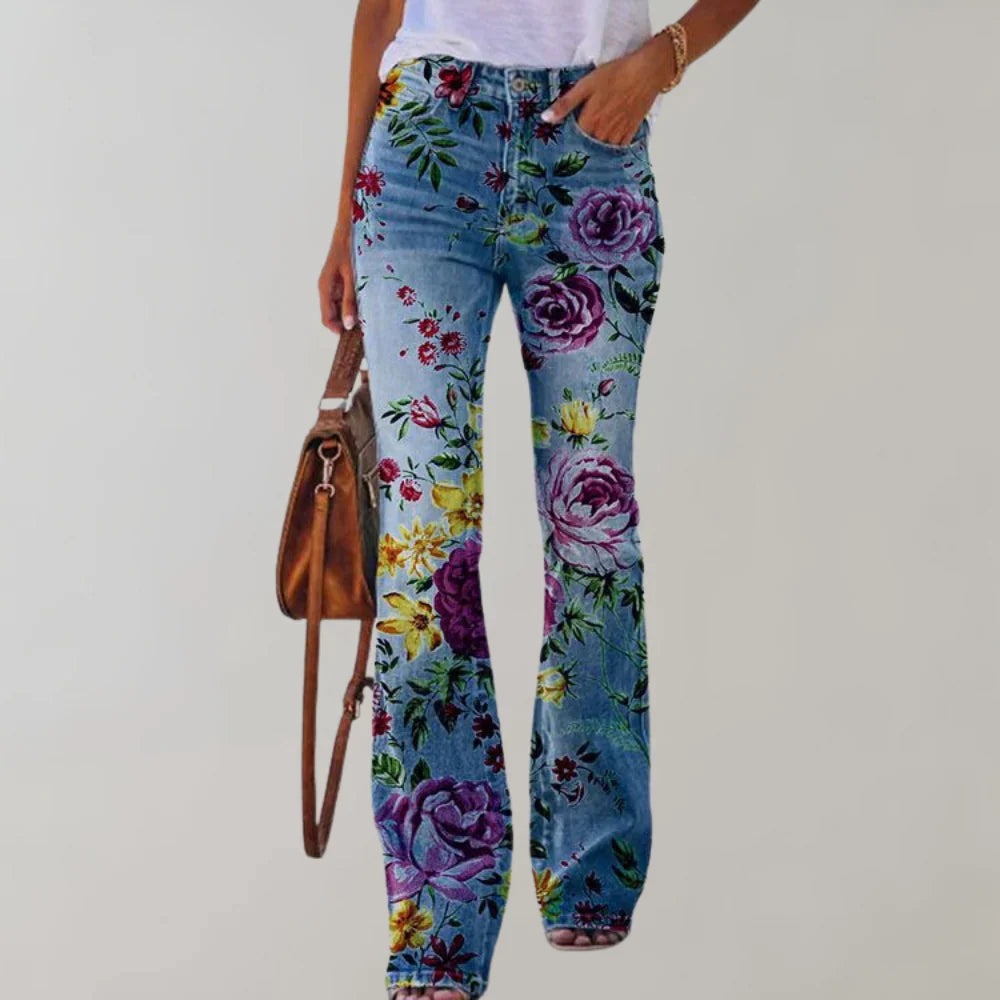 Damskie jeansy z kwiatowym nadrukiem | Styl boho