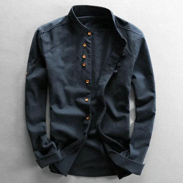 Męska koszula z bawełny z kołnierzykiem mandaryńskim | Styl elegancki