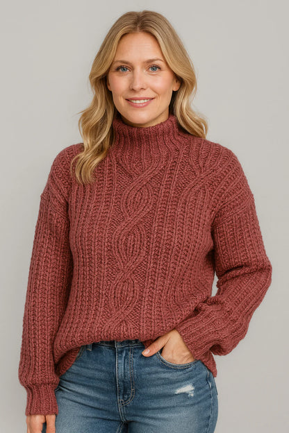 Damski sweter z grubym splotem i golfem | Styl casualowy