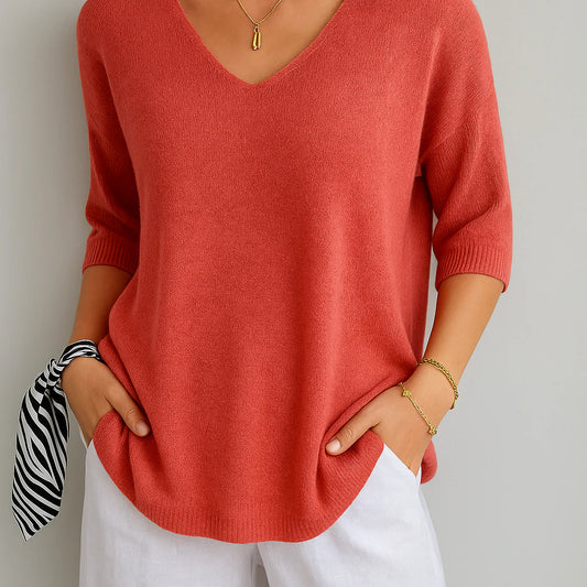 Damski sweter z dekoltem w serek i rękawem 3/4 | Styl casualowy