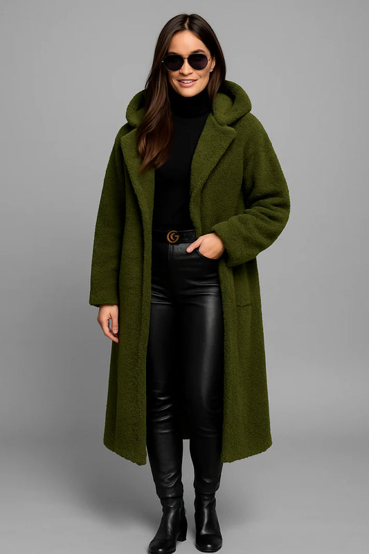 Damski płaszcz z kapturem z miękkiego misia | Styl casualowy