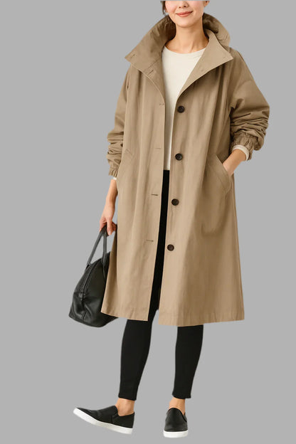 Damski płaszcz z guzikami o luźnym kroju | Styl elegancki