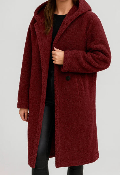 Damski płaszcz z kapturem z miękkiego misia | Styl casualowy