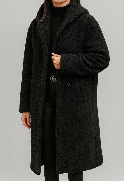 Damski płaszcz z kapturem z miękkiego misia | Styl casualowy