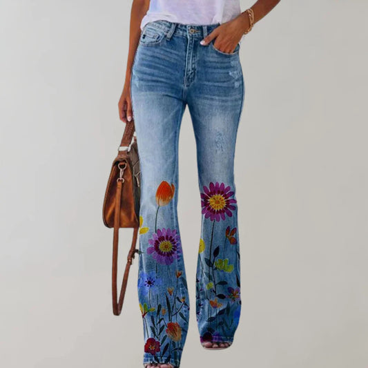 Damskie jeansy z kwiatowym nadrukiem | Styl boho